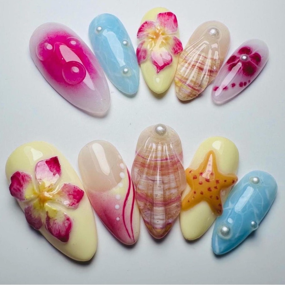 Colorful Floral and Starfish Nail Art Set